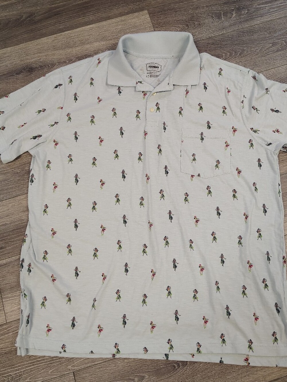 The Foundry Supply Co. Light Blue Polo with Hula Girls Print 2XL